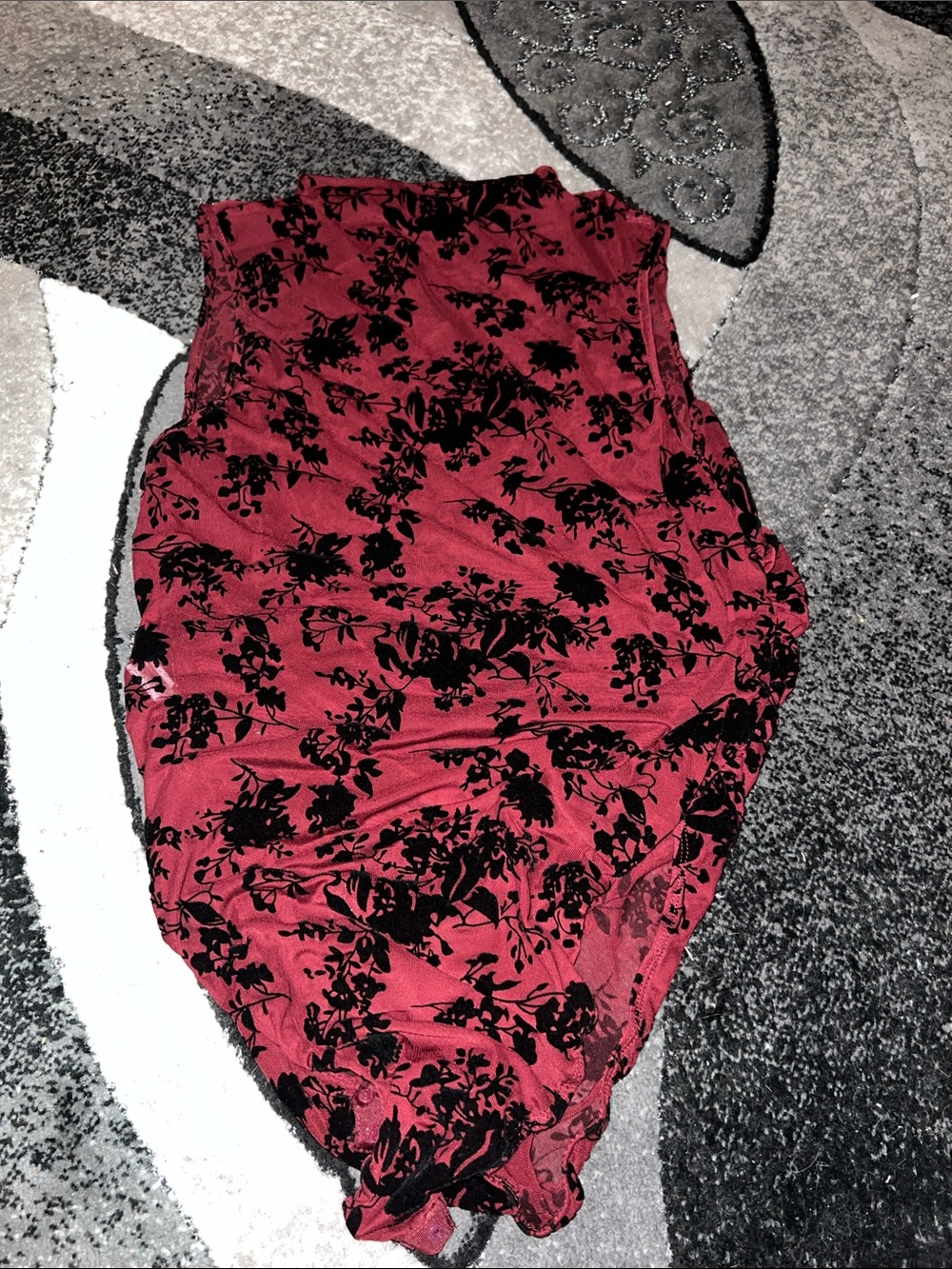 SHEIN Red Floral Velvet Burnout Bodysuit